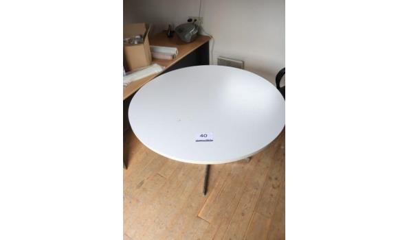 ronde tafel vv wit houten blad, diam plm 120cm